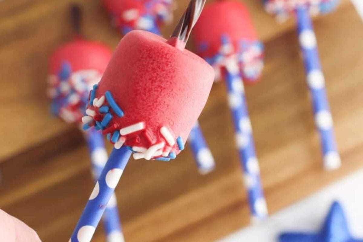 red, white, and blue marshmallow pops